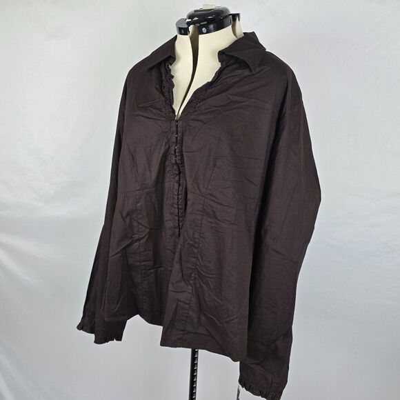 ALC Woman Blouse Women's 3X Brown Ruffles Collar Long Sleeve Hook & Eye NWT - Picture 7 of 12